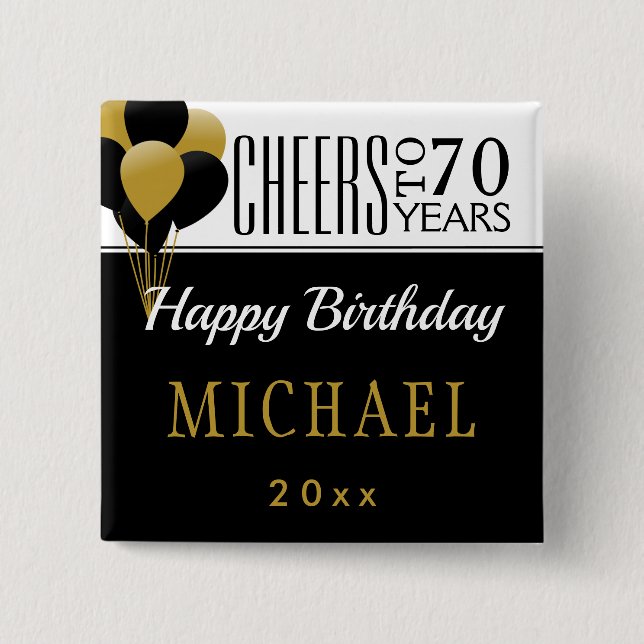 Cheers to 70 or Any Age Birthday Balloons Square 2 Inch Square Button (Front)
