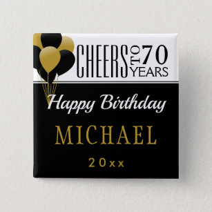 Cheers to 70 or Any Age Birthday Balloons Square 2 Inch Square Button