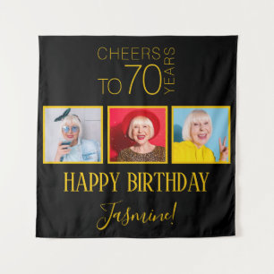 Cheers to 70 years 3 Photos Elegant Black Gold  Tapestry
