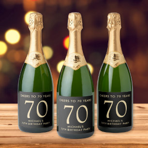 Cheers to 70 Years Black Gold 70th Birthday Party Sparkling Wine Label