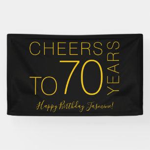 Cheers to 70 years Black Gold Elegant Birthday Banner