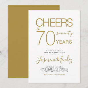 Cheers to 70 years Elegant Gold White Birthday Invitation