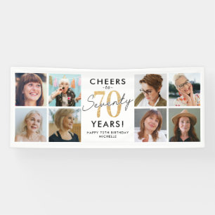 Cheers to 70 Years Gold Photo Birthday Banner