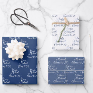 Cheers to 70 Years Navy Blue 70th Birthday Wrapping Paper Sheet