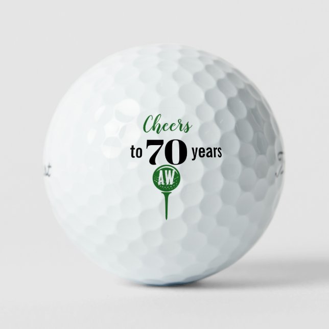 Cheers to 70 Years Personalized Initials Birthday  Golf Balls (Front)