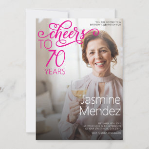 Cheers To 70 Years Photo Overlay Birthday Party Invitation