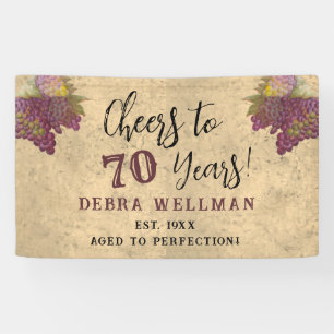 Cheers to 70 Years Rustic Vineyard Wine Party Banner
