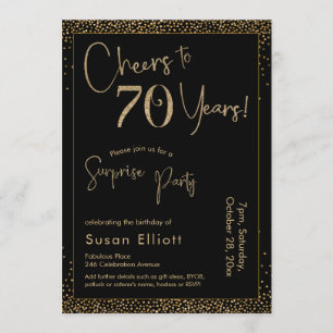 Cheers to 70 Years Surprise Birthday Party Black Invitation