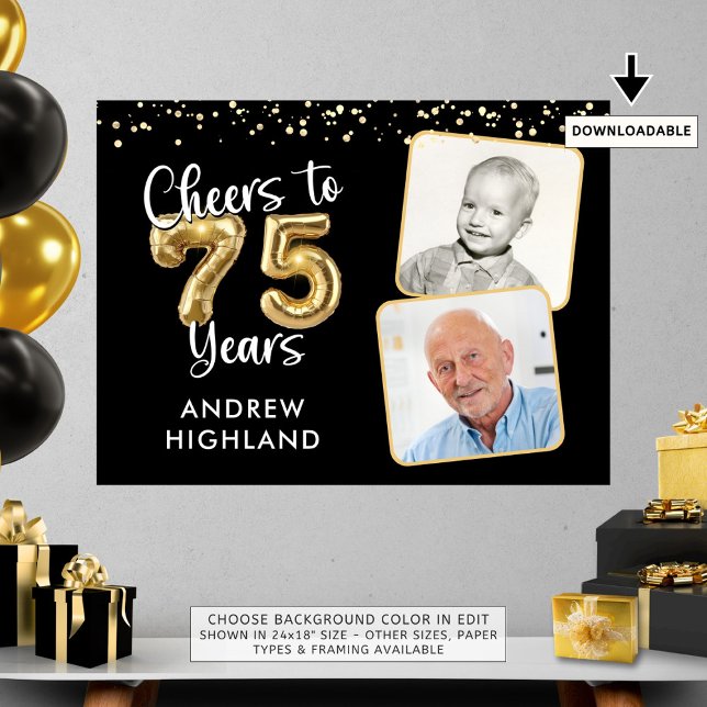 Cheers to 75 Years Birthday 2 Photos Welcome Sign (Creator Uploaded)