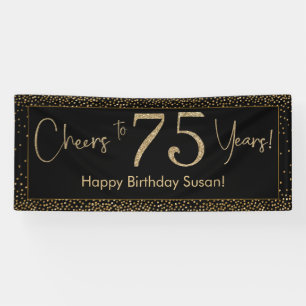 Cheers to 75 Years Birthday Black w/ Gold Confetti Banner