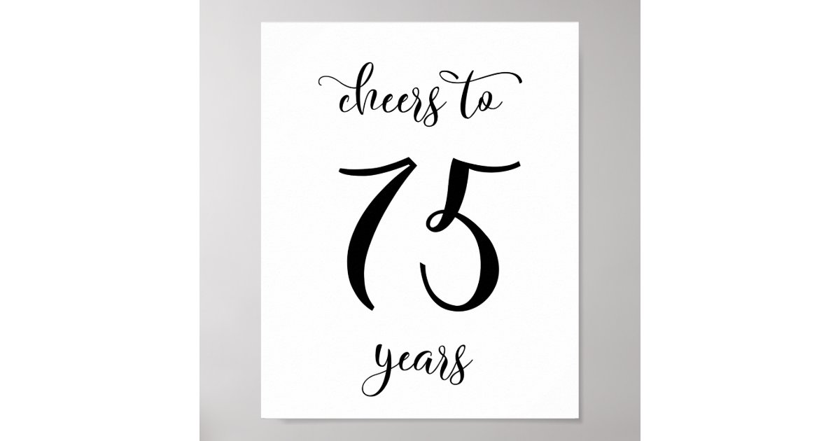 Cheers to 75 years birthday sign | Zazzle