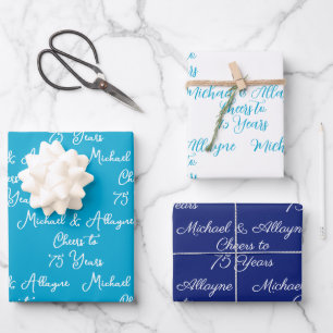 Cheers to 75 Years Marine Blue 75th Anniversary Wrapping Paper Sheet