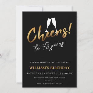 Cheers to 78 Years Gold Black Adult Birthday Photo Invitation