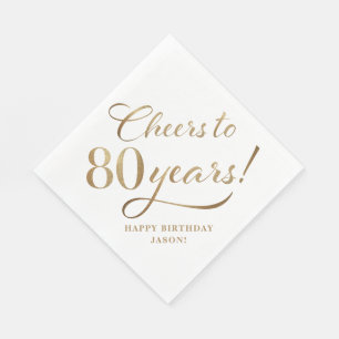 Cheers to 80 Birthday Glitter White and Gold Napkin