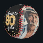 Cheers to 80 Years - 80th birthday Photo Baseball<br><div class="desc">Celebrate a milestone birthday with this custom 80th birthday baseball, featuring two photos—then and now—showcasing the journey of the birthday honoree. With the fun and festive saying "Cheers to 80 years" paired with a gold helium balloon and shimmering gold glitter accents, this personalized baseball is a perfect keepsake for a...</div>