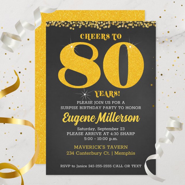 Cheers to 80 Years Birthday 80th Eighty Eightieth Invitation (80th Birthday Cheers to 80 Years)