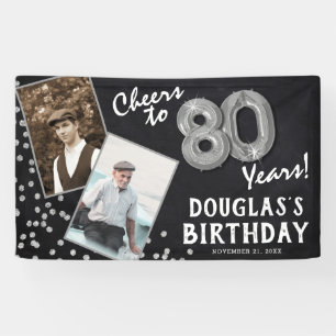 Cheers to 80 Years Silver 2 Photo Birthday  Banner
