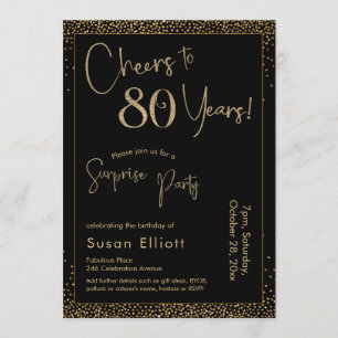 Cheers to 80 Years Surprise Birthday Party Black Invitation