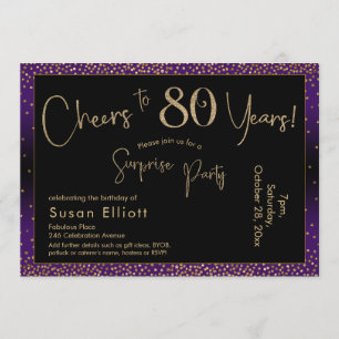 Cheers to 80 Years Surprise Birthday, Purple Invitation
