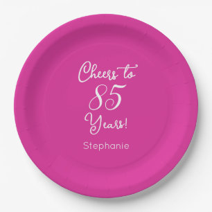Cheers to 85 Years 85th Pink Birthday Paper Plate