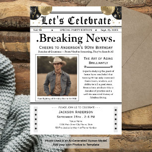 Cheers to 90! Newspaper Birthday Invitation