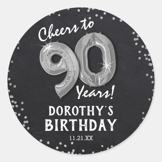Cheers to 90 Years! 90th Birthday Classic Round Sticker (Front)