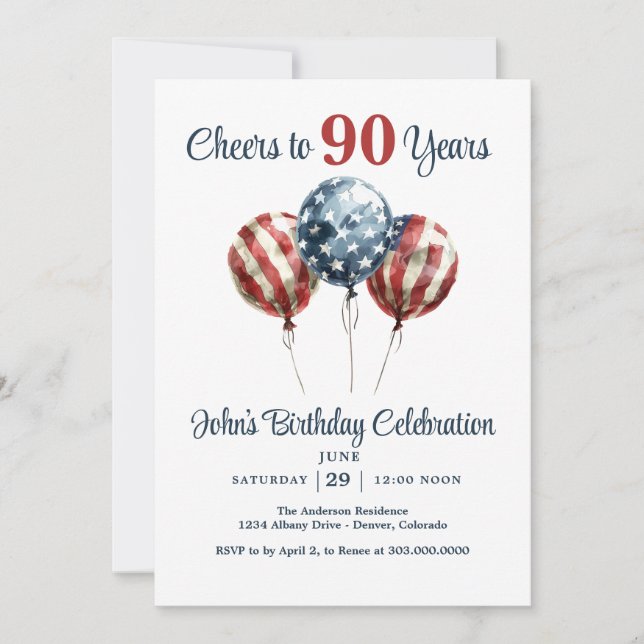 Cheers to 90 Years Birthday Party Invitation (Front)