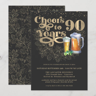 Cheers to 90 Years Milestone Birthday Party Invitation
