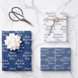 Cheers to 90 Years Navy Blue 80th Birthday Wrapping Paper Sheet