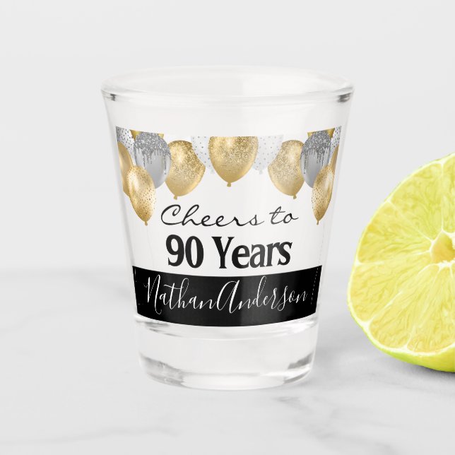 Cheers to 90 Years Personalized Birthday Shot Glas Shot Glass (Front)