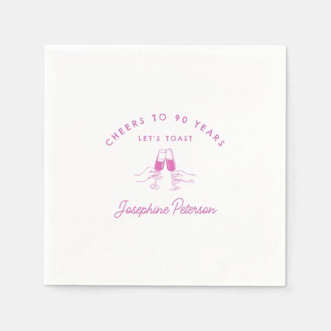Cheers to 90 Years Pink 90th Birthday Custom Napkin (Front)