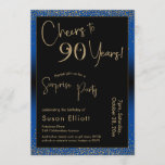 Cheers to 90 Years Surprise Birthday Party Blue Invitation<br><div class="desc">Using two distinctive fonts, I've created graphics for your announcement and embellished them with a faux-metallic gold effect for a festive vibe. Although each part can be moved around to suit your needs, the header reads "Cheers to 90 Years!" and "Surprise Party". ("Surprise" can be removed if your party is...</div>