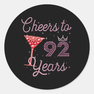 Cheers To 92 Years 92Nd 92 Bday Classic Round Sticker