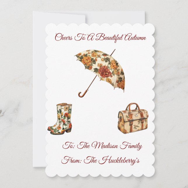 Cheers to a Beautiful Autumn | Personalized Flat  Card (Front)