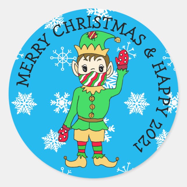 Cheers to a better 2021 Face Masked Elf Classic Round Sticker (Front)