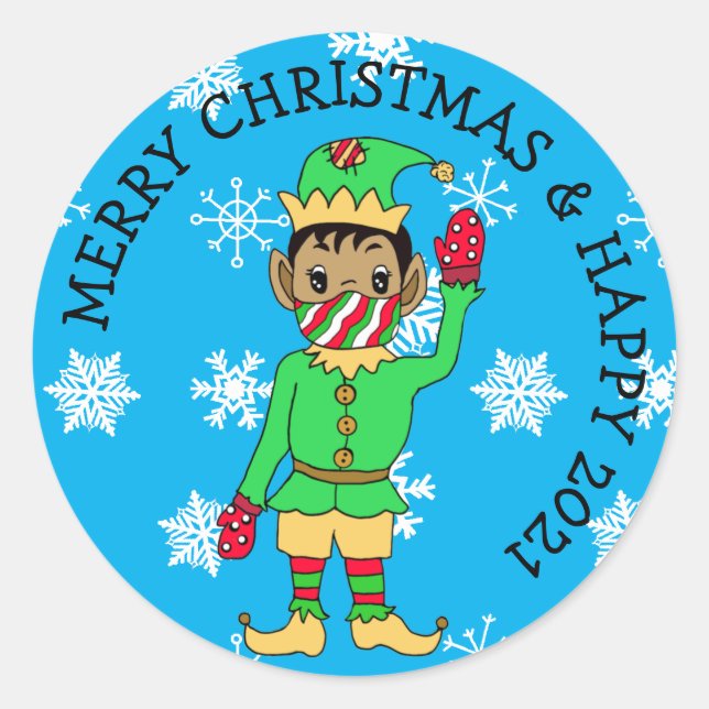 Cheers to a better 2021 Facemasked Ethnic Elf Classic Round Sticker (Front)