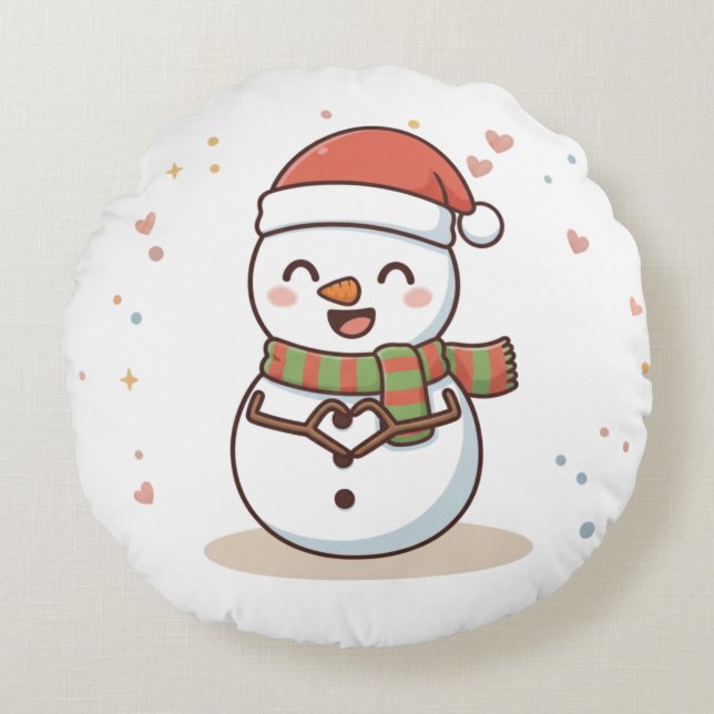 Cheers to a Cool Christmas Snowman Card Round Pillow (Front)