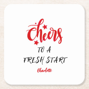 Cheers to a Fresh Start New Year Gift Personalized Square Paper Coaster