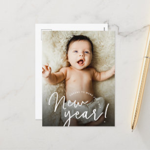 Cheers to a joyful New Year baby birth photo Holiday Postcard