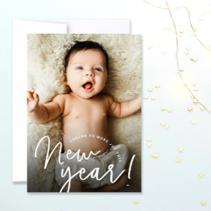 Cheers to a joyful New Year baby photo birth  Holiday Card