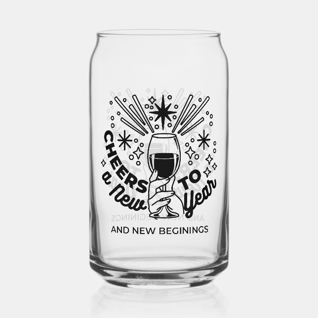 Cheers to a New Year Celebration Design Can Glass (Front)