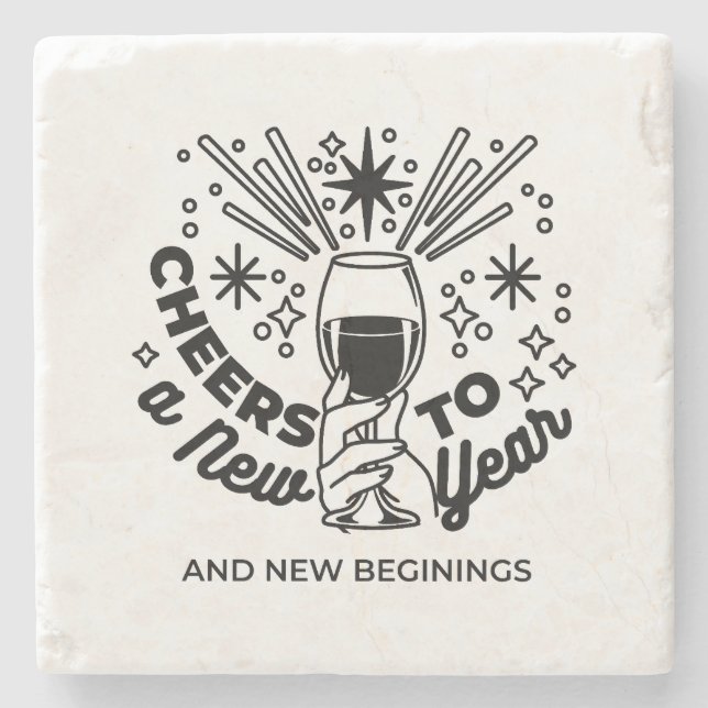 Cheers to a New Year Celebration Design Stone Coaster (Front)