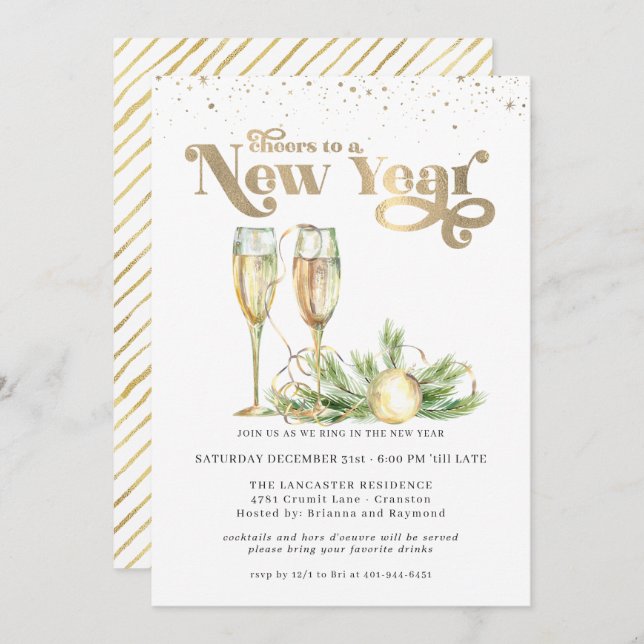 Cheers to a New Year | Sparkling Champagne Invitation (Front/Back)