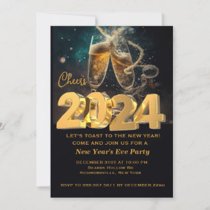 Cheers to a New Year   Sparkling Champagne Invitation