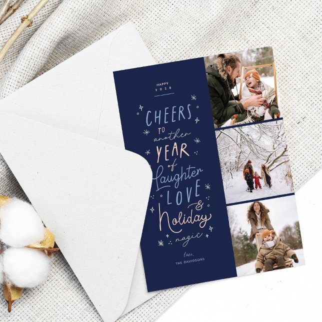 Cheers to Another Year, New Years photo card (Cheers to another year. New Year Holiday Card Shown with envelope )