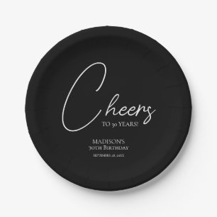 Cheers To Any Age 30th Black & White Birthday Paper Plate