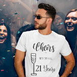 Cheers to any age men years typography birthday T-Shirt<br><div class="desc">Cheers to 21 years man name birthday t-shirt with trendy brushed handwritten typography script and a champagne flute..             easy to personalize with name and age.</div>