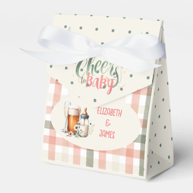 Cheers to Baby Sage Peach Gingham Beers Bottles Favor Box (Front Side)