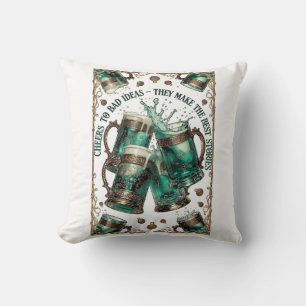 Cheers to Bad Ideas Tankards Graphic Tee Throw Pillow