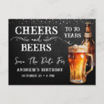 Cheers to Beers Save the Date Birthday  Postcard<br><div class="desc">Rustic Black Chalkboard watercolor beer bottle and pint glass. Rustic Outdoor or bar birthday invitations for him. Any age. Easy to personalized template. All text can be adjusted using the design option. Fun,  simple,  casual birthday invites for him. Save the Date</div>